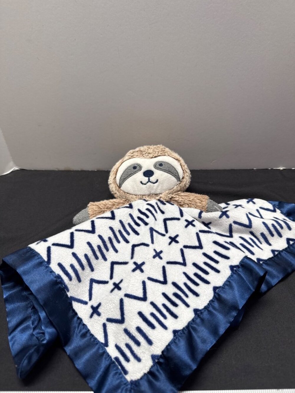 Cloud Island Sloth Security Blanket Lovey Navy & White Soft Plush Baby Comfort